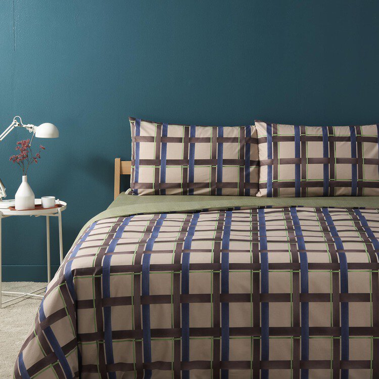 BASSETTI COMPLETO COPRIPIUMINO PIAZZA E MEZZO art. CHECK col. B1 BLU