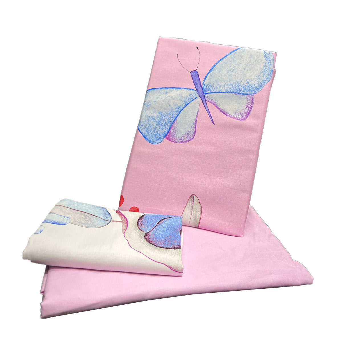 2 COPRIPIUMINO BASSETTI NELLA LETTINO ROSA CELESTE SOFFICEPIUMA COMPLETO