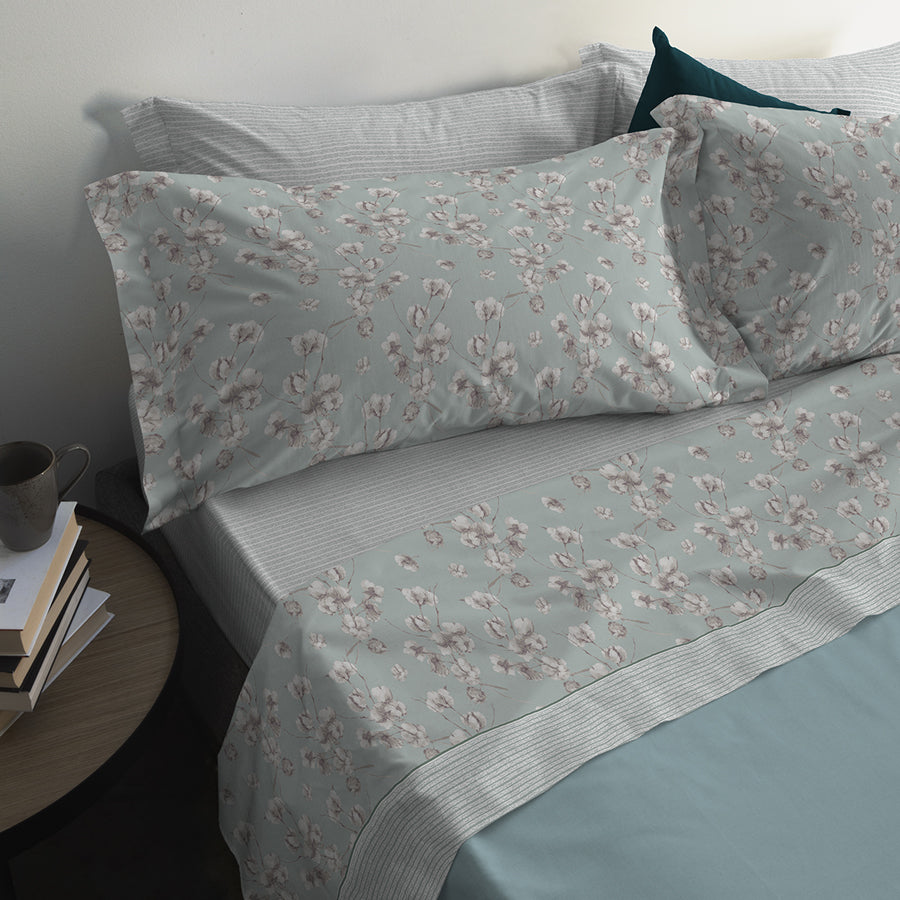 SOFFICEPIUMA® Completo Letto SINGOLO in FLANELLA SMERIGLIATA col. BORMIO art. 2306 FLEURS