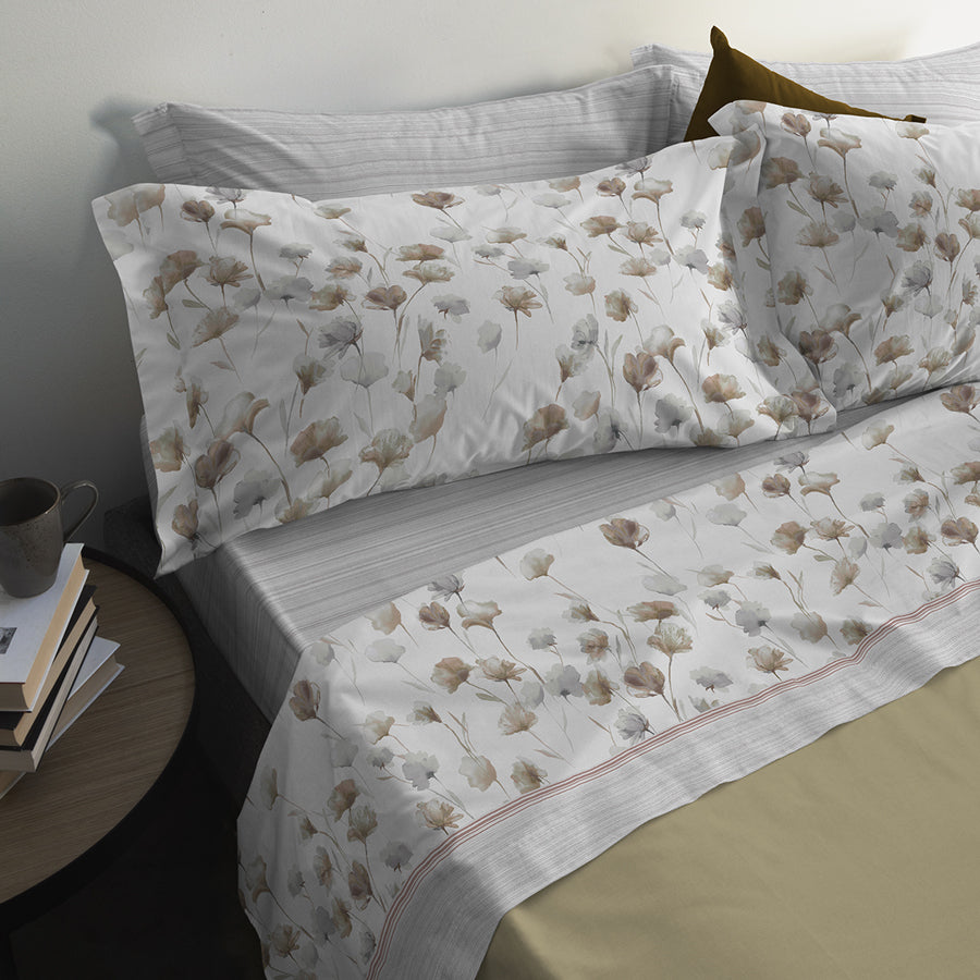 SOFFICEPIUMA® Completo Letto SINGOLO in FLANELLA SMERIGLIATA col. BORMIO art. 2310 FLORAL