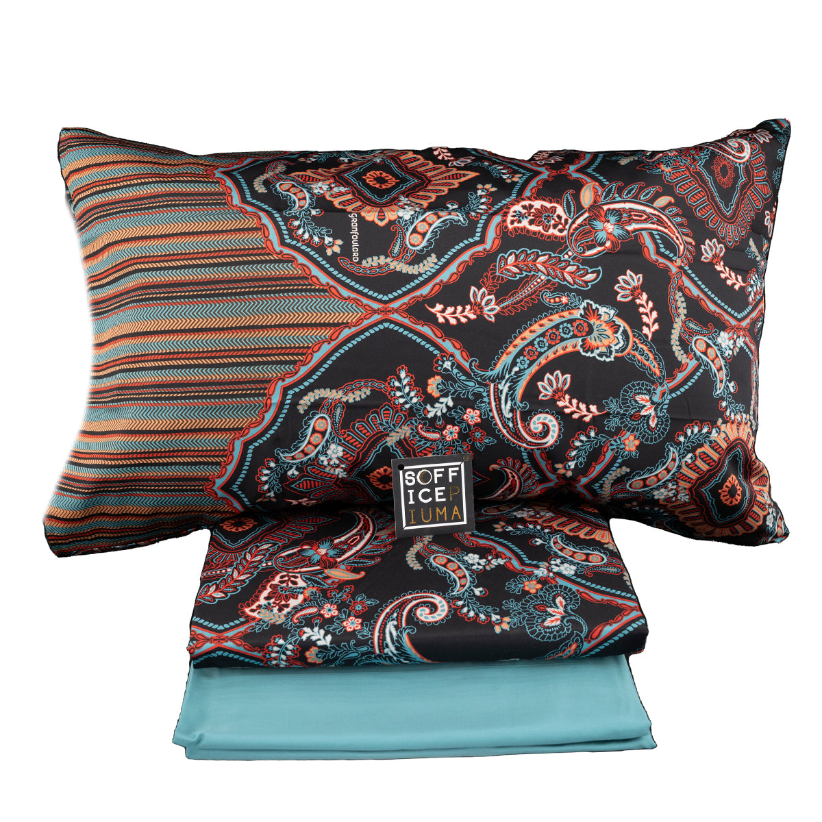 SOFFICEPIUMA COPRIPIUMINO GRANFOULARD BASSETTI serie limitata sulmuna floreale fiori nero fantasia sconto outlet offerta 2