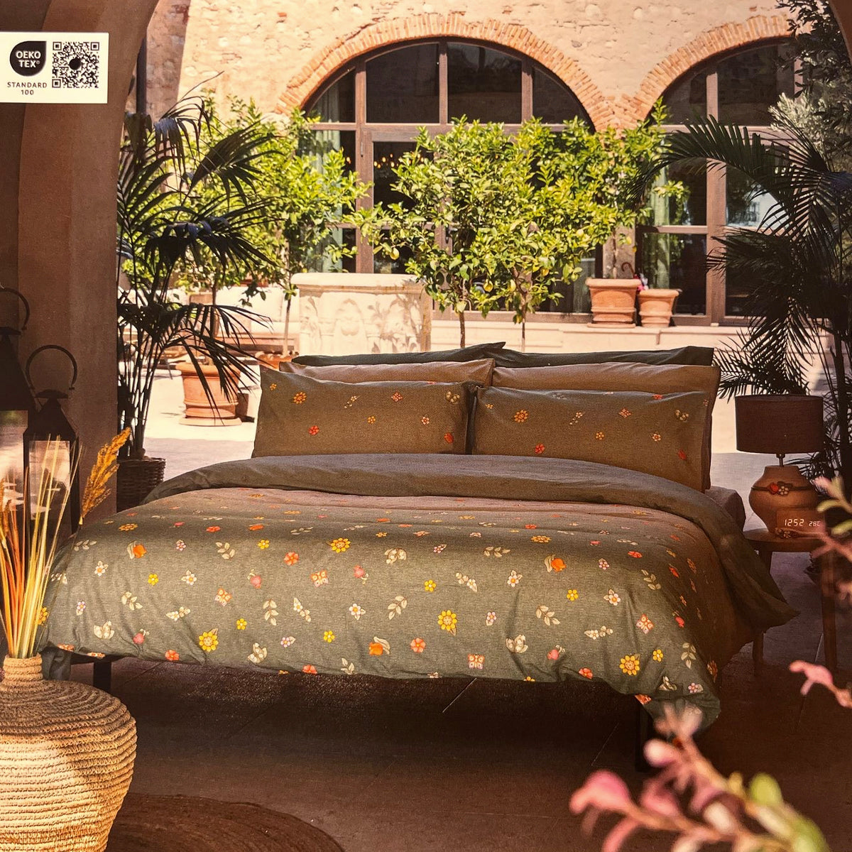 THUN Completo letto Piazza e Mezzo in cotone - Collezione "Country" art. FLOWER SAGE col. Green