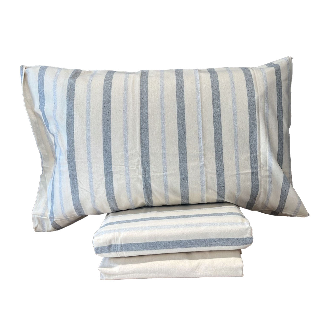 SOFFICEPIUMA® Completo Letto MATRIMONIALE in FLANELLA collezione MARMOLADA TINTOINFILO art. RIGATO dis. RON