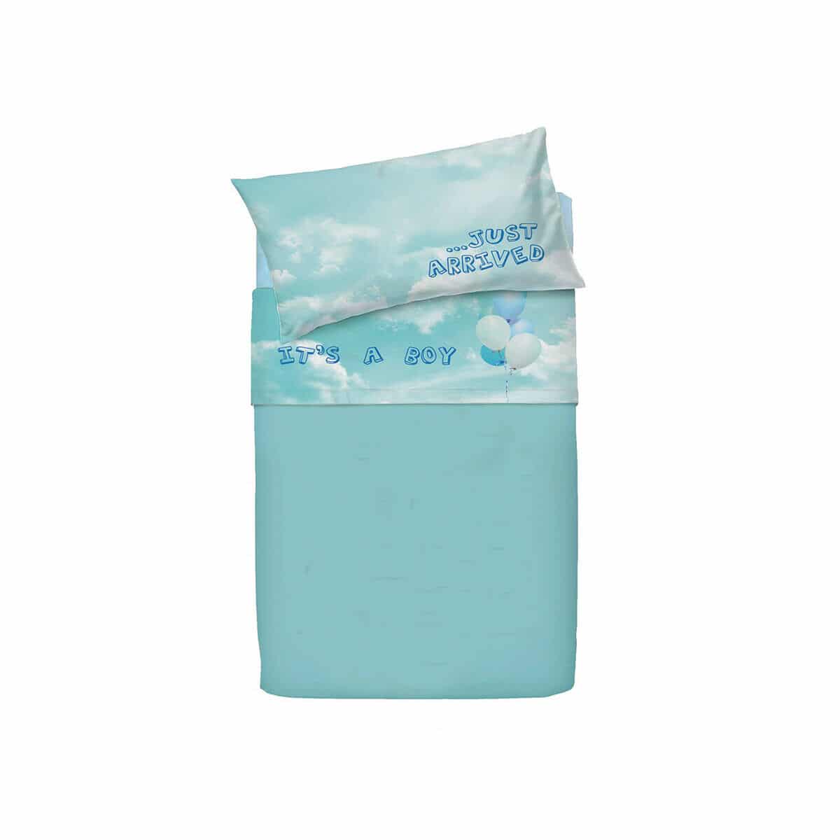 sofficepiuma bassetti completo letto baby little balloon celeste