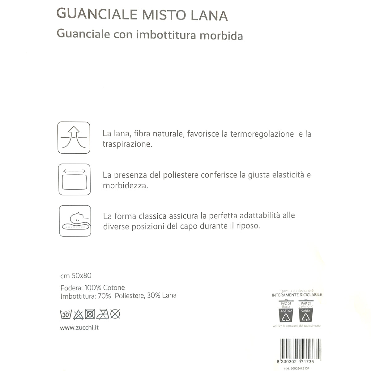 sofficepiuma guanciale letto dormire memory foam antiallergico antiacaro zucchi misto lana