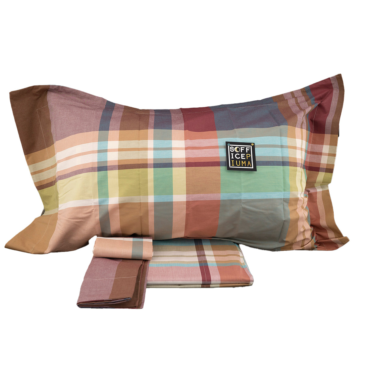 sofficepiuma tessitura randi completo letto lenzuolo copripiumino tartan quadri dakota azzurro 1