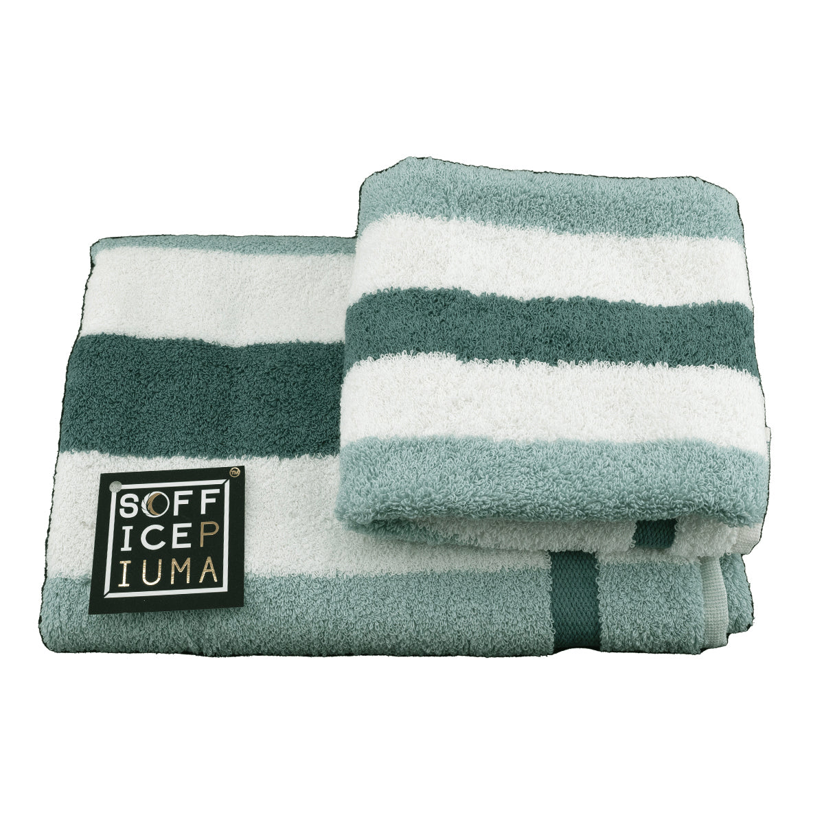 verde sofficepiuma asciugamani spugna idrofila 100 puro cotone offerta sconto outlet qualita asciugare bagno lavette smeraldo righe grandi