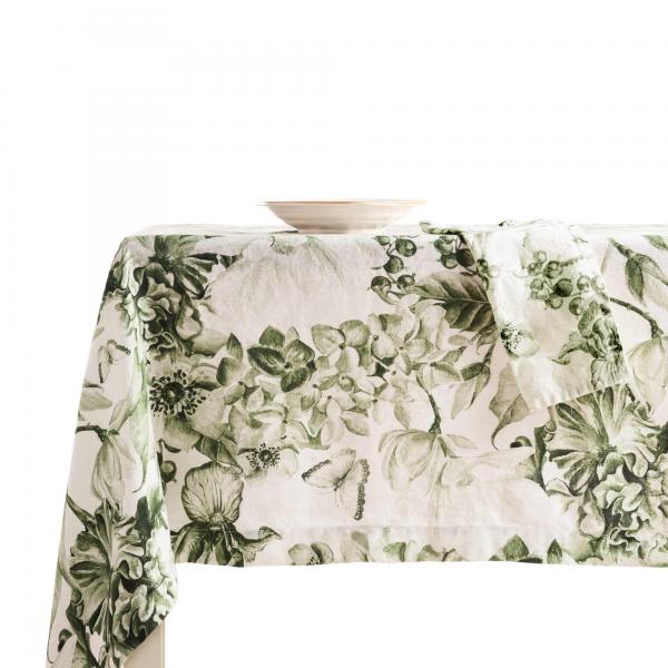 BIANCOPERLA Tovaglia in puro LINO con stampa monocromatica disegno floreale grande art. DELIA