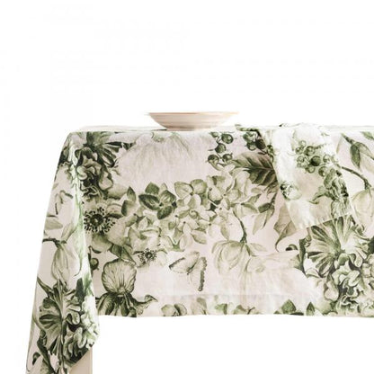 BIANCOPERLA Tovaglia in puro LINO con stampa monocromatica disegno floreale grande art. DELIA