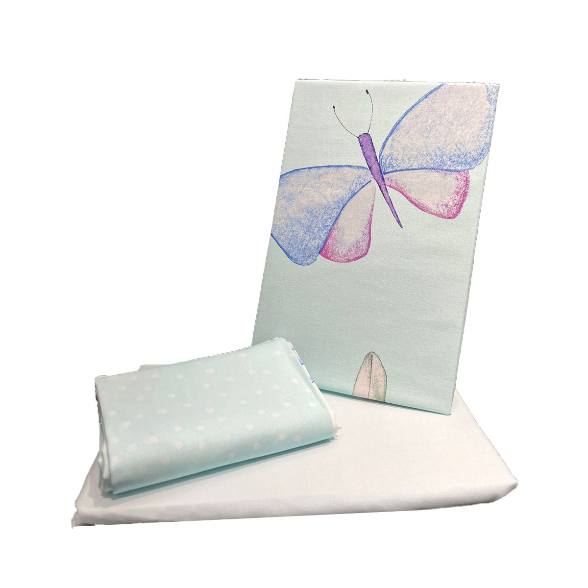 3 COPRIPIUMINO BASSETTI NELLA LETTINO ROSA CELESTE SOFFICEPIUMA COMPLETO