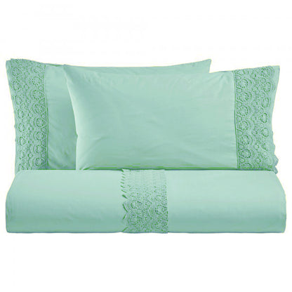 BiancoPerla COMPLETO LETTO in cotone Stone Washed con balza in macramè art. CANASTRA