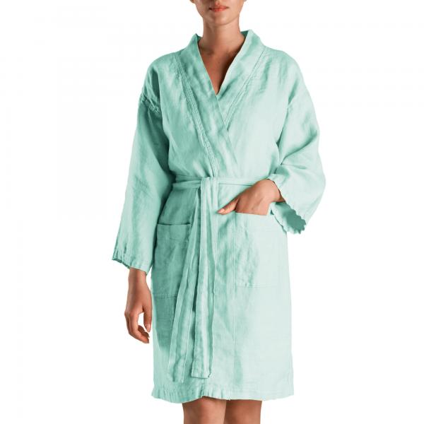 BiancoPerla Accappatoio kimono in panama di puro lino tinto in capo art. PANAMA SOLE