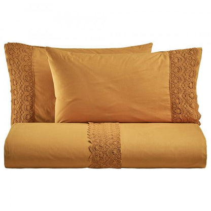 BiancoPerla PARURE COPRIPIUMINO in cotone Stone Washed con balza in macramè art. CANASTRA