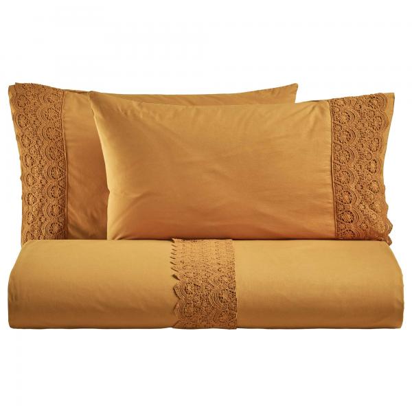 BiancoPerla COMPLETO LETTO in cotone Stone Washed con balza in macramè art. CANASTRA