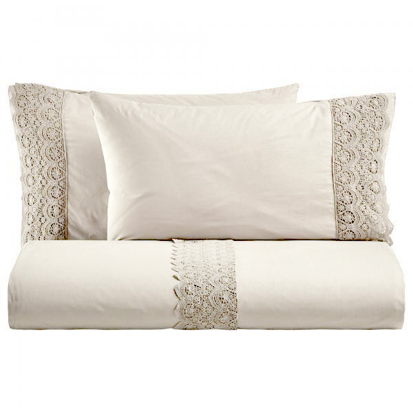 BiancoPerla COMPLETO LETTO in cotone Stone Washed con balza in macramè art. CANASTRA