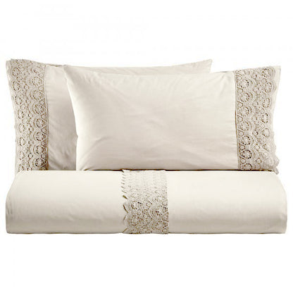 BiancoPerla COMPLETO LETTO in cotone Stone Washed con balza in macramè art. CANASTRA