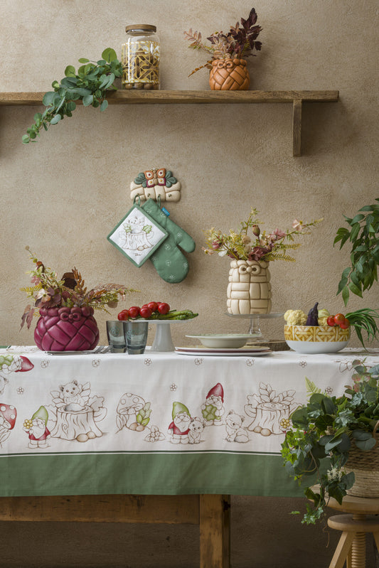 THUN TOVAGLIA in cotone 100% - Collezione "Inverno Incantato" art. GNOMES col. Green