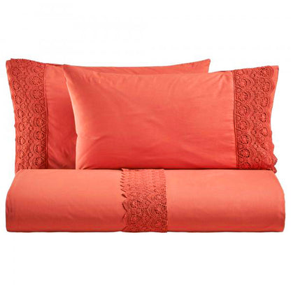 BiancoPerla PARURE COPRIPIUMINO in cotone Stone Washed con balza in macramè art. CANASTRA