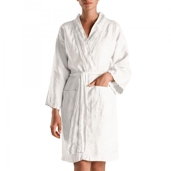 BiancoPerla Accappatoio kimono in panama di puro lino tinto in capo art. PANAMA SOLE