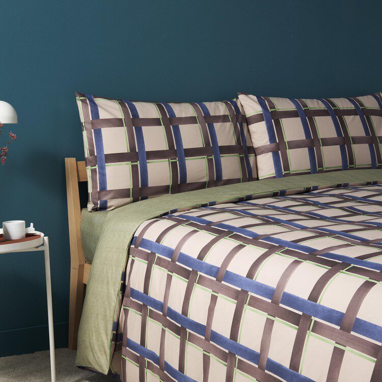 BASSETTI COMPLETO COPRIPIUMINO PIAZZA E MEZZO art. CHECK col. B1 BLU