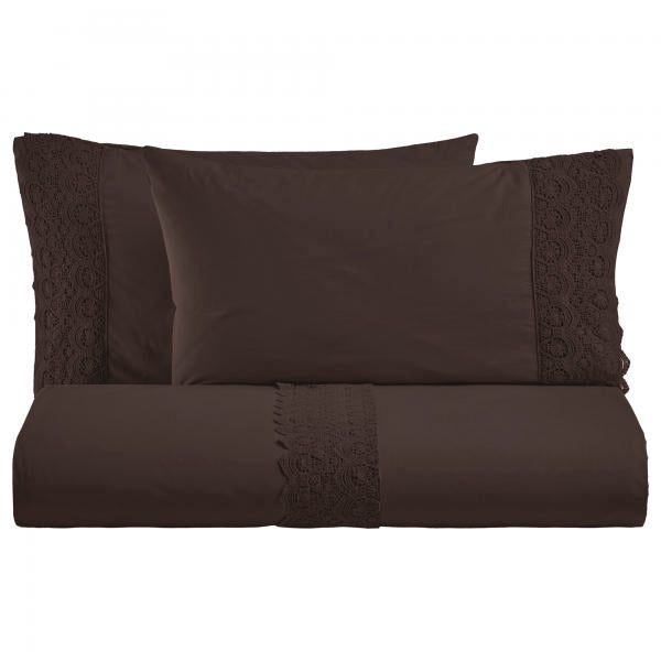 BiancoPerla PARURE COPRIPIUMINO in cotone Stone Washed con balza in macramè art. CANASTRA