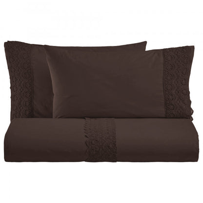 BiancoPerla PARURE COPRIPIUMINO in cotone Stone Washed con balza in macramè art. CANASTRA