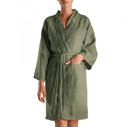 BiancoPerla Accappatoio kimono in panama di puro lino tinto in capo art. PANAMA SOLE