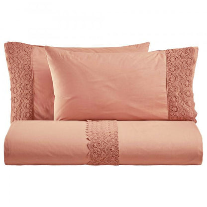BiancoPerla PARURE COPRIPIUMINO in cotone Stone Washed con balza in macramè art. CANASTRA