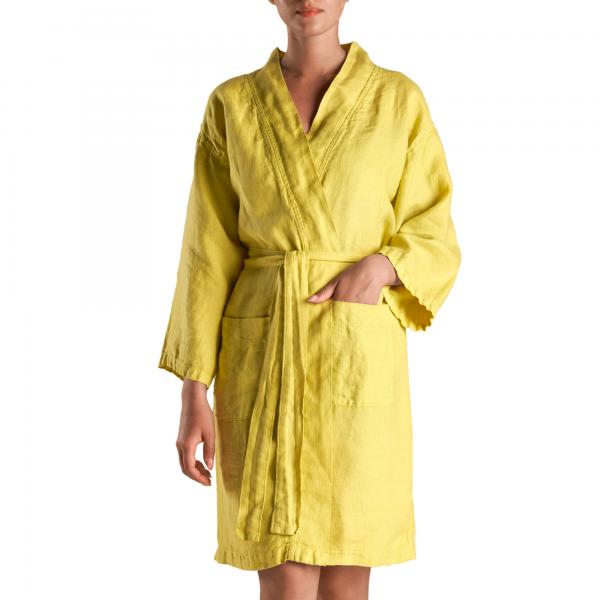 BiancoPerla Accappatoio kimono in panama di puro lino tinto in capo art. PANAMA SOLE
