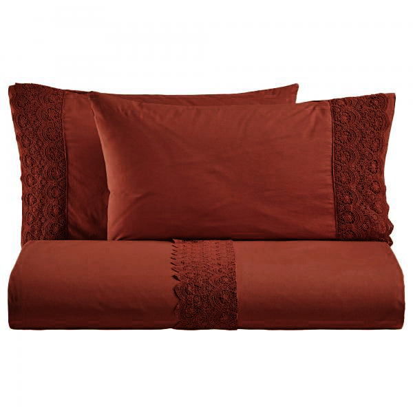 BiancoPerla PARURE COPRIPIUMINO in cotone Stone Washed con balza in macramè art. CANASTRA