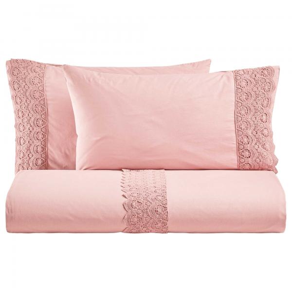 BiancoPerla COMPLETO LETTO in cotone Stone Washed con balza in macramè art. CANASTRA