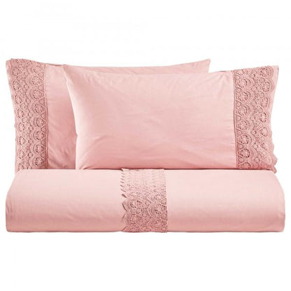 BiancoPerla COMPLETO LETTO in cotone Stone Washed con balza in macramè art. CANASTRA
