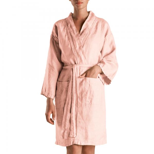 BiancoPerla Accappatoio kimono in panama di puro lino tinto in capo art. PANAMA SOLE