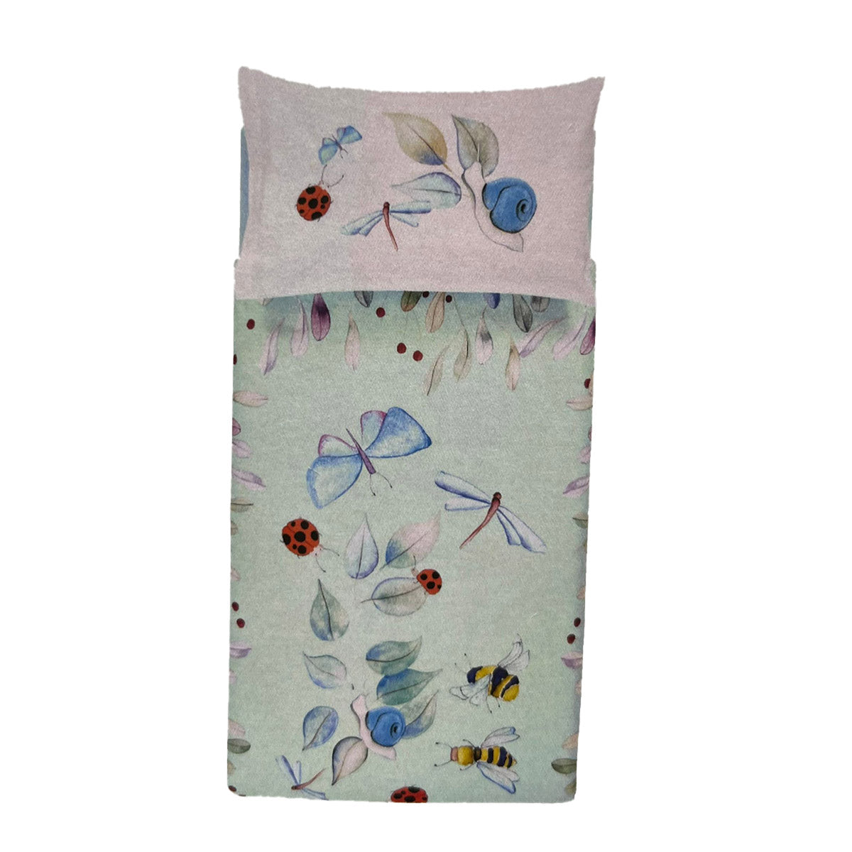 COPRIPIUMINO BASSETTI NELLA LETTINO ROSA CELESTE SOFFICEPIUMA COMPLETO