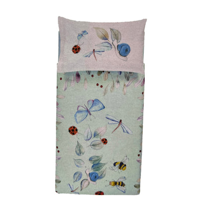 COPRIPIUMINO BASSETTI NELLA LETTINO ROSA CELESTE SOFFICEPIUMA COMPLETO