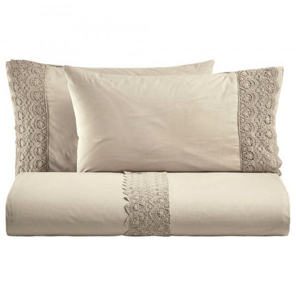 BiancoPerla COMPLETO LETTO in cotone Stone Washed con balza in macramè art. CANASTRA