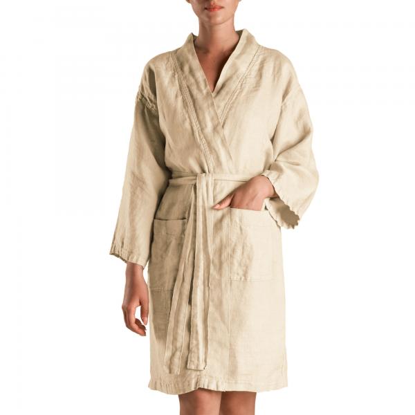 BiancoPerla Accappatoio kimono in panama di puro lino tinto in capo art. PANAMA SOLE