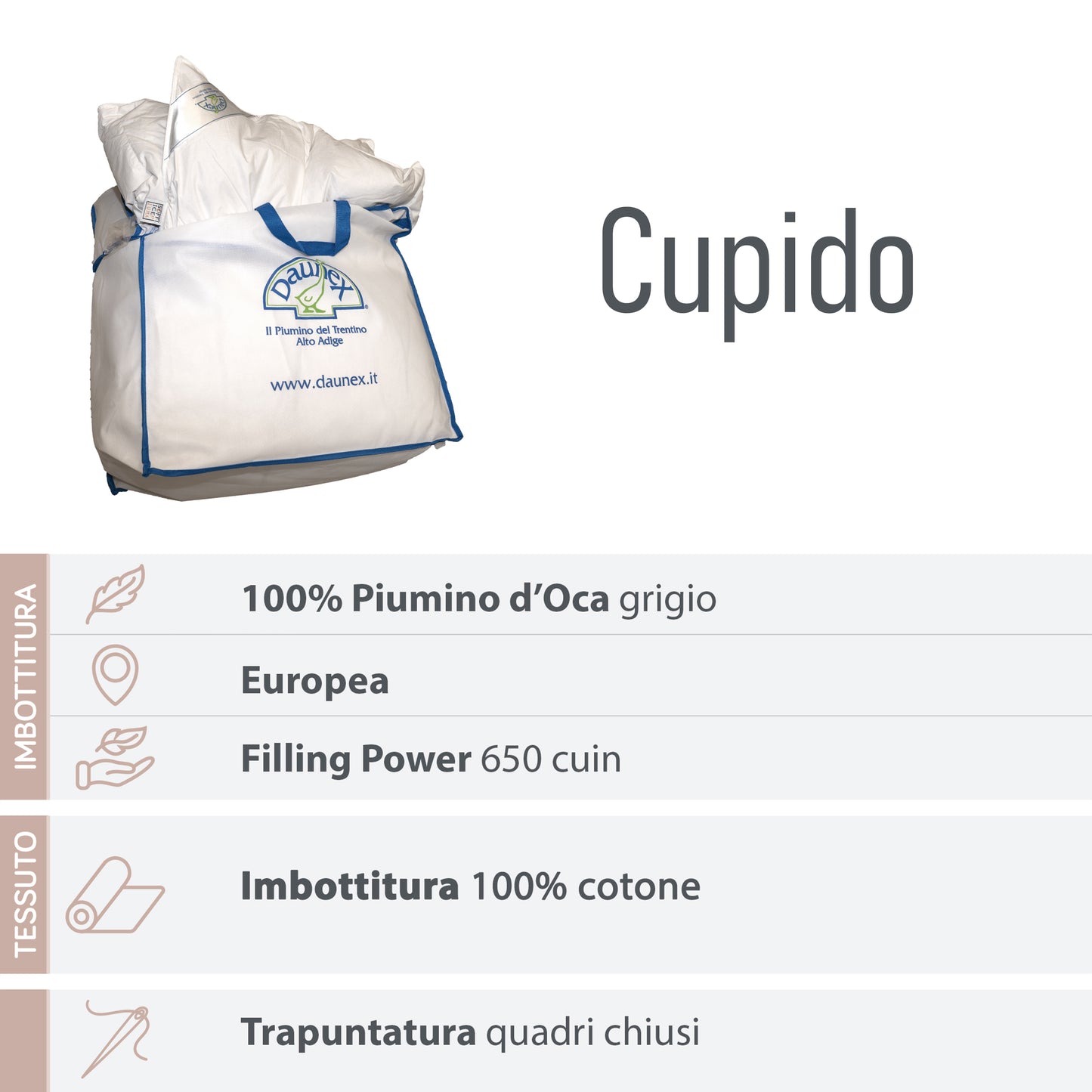 DAUNEX Piumino d'oca 100% piumino d'oca art. CUPIDO