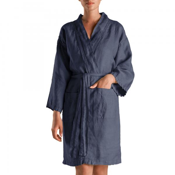 BiancoPerla Accappatoio kimono in panama di puro lino tinto in capo art. PANAMA SOLE