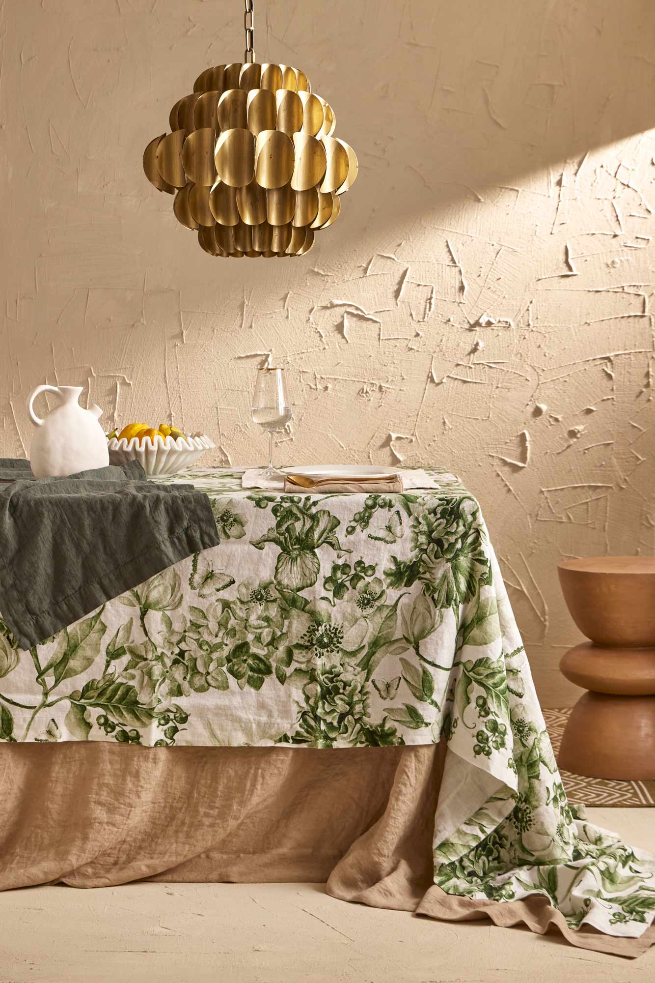 BIANCOPERLA Tovaglia in puro LINO con stampa monocromatica disegno floreale grande art. DELIA