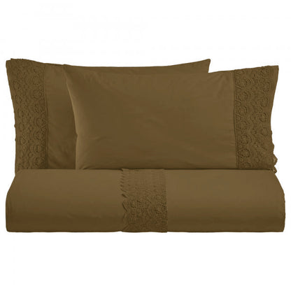 BiancoPerla PARURE COPRIPIUMINO in cotone Stone Washed con balza in macramè art. CANASTRA