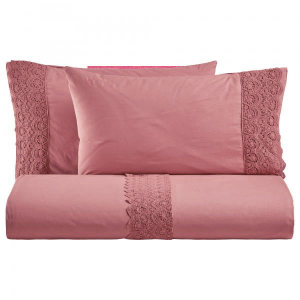 BiancoPerla PARURE COPRIPIUMINO in cotone Stone Washed con balza in macramè art. CANASTRA