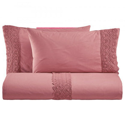 BiancoPerla PARURE COPRIPIUMINO in cotone Stone Washed con balza in macramè art. CANASTRA