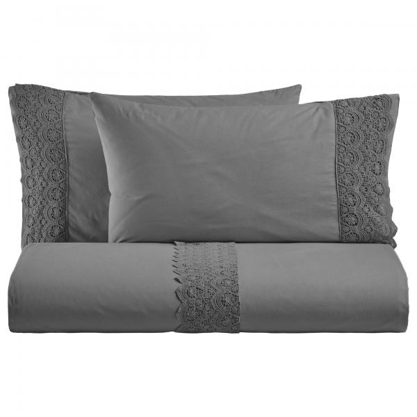 BiancoPerla COMPLETO LETTO in cotone Stone Washed con balza in macramè art. CANASTRA