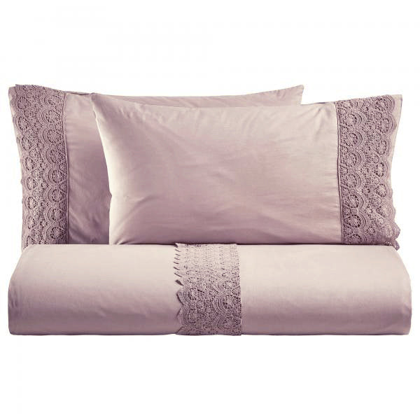 BiancoPerla COMPLETO LETTO in cotone Stone Washed con balza in macramè art. CANASTRA