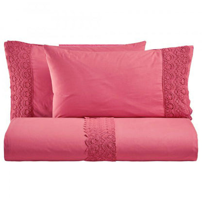 BiancoPerla COMPLETO LETTO in cotone Stone Washed con balza in macramè art. CANASTRA