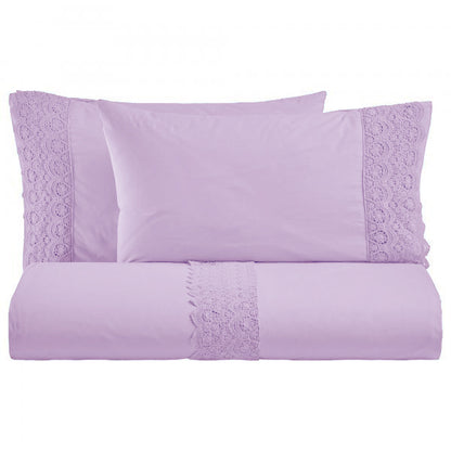 BiancoPerla PARURE COPRIPIUMINO in cotone Stone Washed con balza in macramè art. CANASTRA