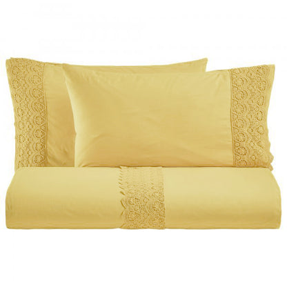 BiancoPerla COMPLETO LETTO in cotone Stone Washed con balza in macramè art. CANASTRA