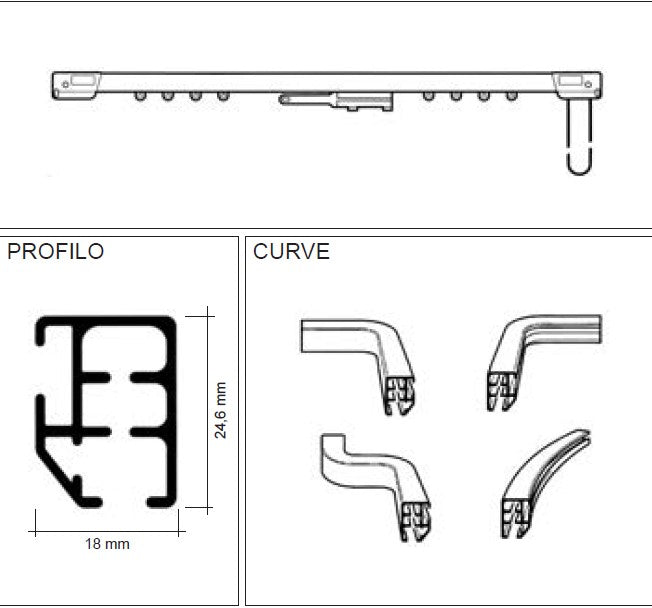 MOTTURA binario tenda tendaggio scorrevole arco 470 9010 scorritenda