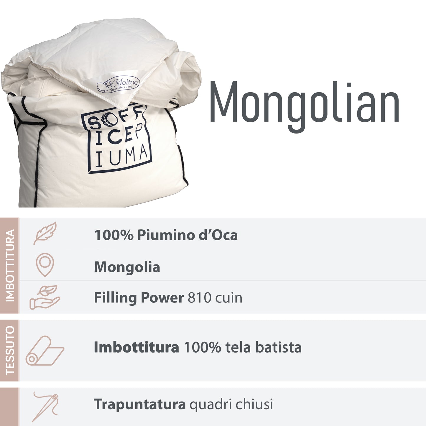 SofficePiuma by Molina Piumino d'oca Letto prestigioso in piuma mongolia super selezionata prodotto di eccellenza art. MONGOLIAN TOP